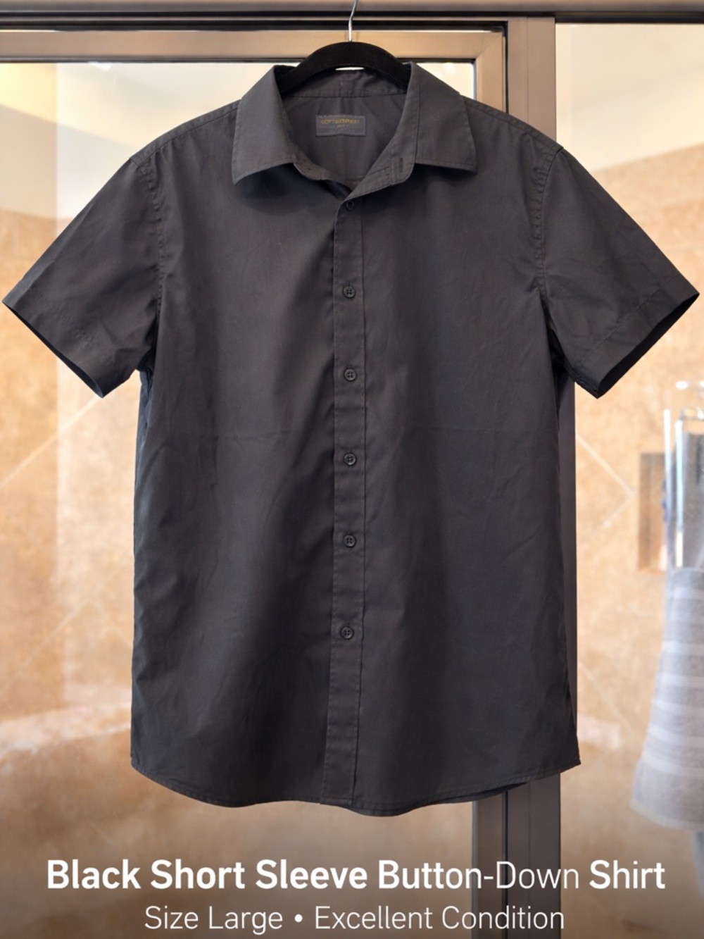 Black Short Sleeve Button-Up Shirt – Size Large – Minimalist Clean Fit